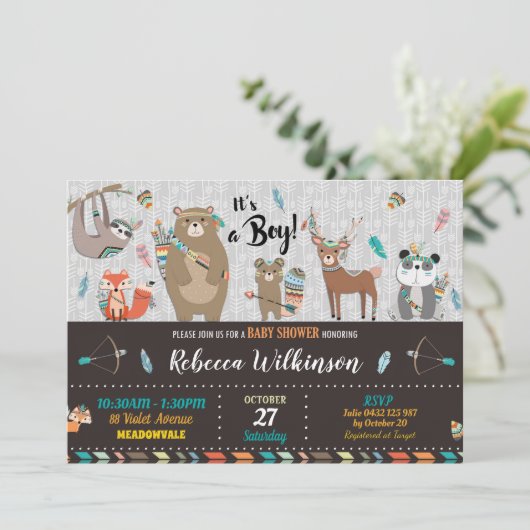 Bosbabbyshower Uitnodigingen Jongens Shower (Staand voorkant)