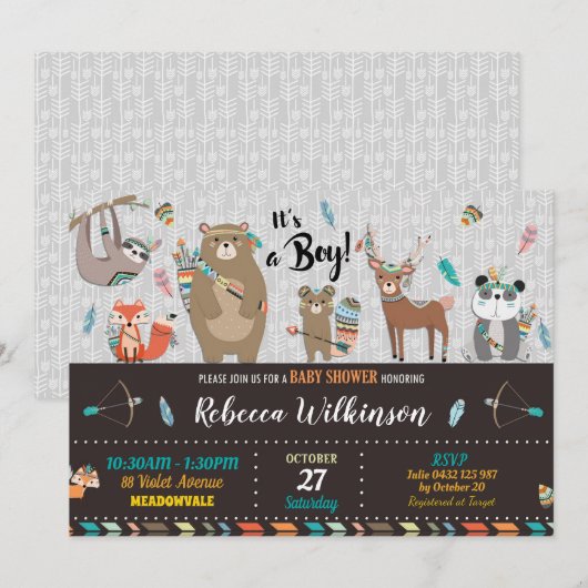 Bosbabbyshower Uitnodigingen Jongens Shower (Voorkant / Achterkant)