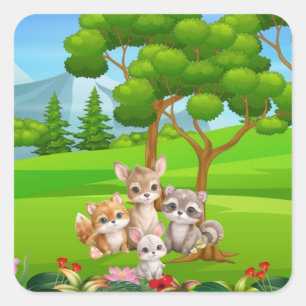 Bosbaby Dieren Baby Speenlap — Schattig Bos Vriend Vierkante Sticker