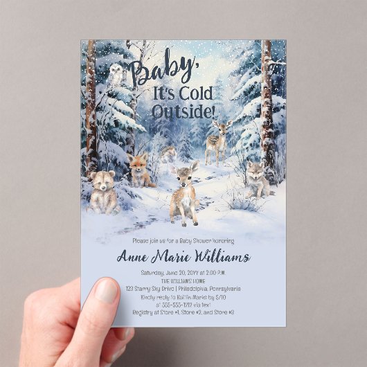 Bosbaby Dieren Winter Jongens Baby Shower Acryl Uitnodigingen (Insitu (Draagbaar))