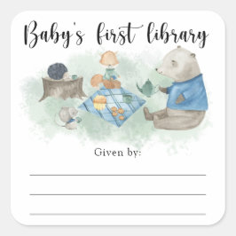 Bosbaby shower-boekplaat, boeken voor baby vierkante sticker