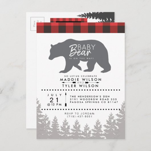 Bosbabybeer | Rustieke Houthakker Baby Shower Uitnodiging Briefkaart (Voorkant / Achterkant)