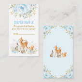 Bosbabyfeest blauwe bloemrijke luierloterij informatiekaartje (Voorkant / Achterkant)