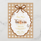 Bosbabyfeest Gingham Herfst Folie Uitnodiging (Voorkant)