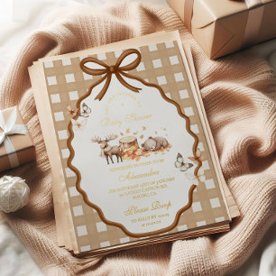 Bosbabyfeest Gingham Herfst Folie Uitnodiging