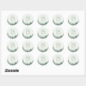 Bosbabyfeest met rustieke dennenbomen ronde sticker (Vel)