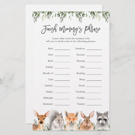 Bosbabyfeest voltooi mama's zinsdeel spel (Voorkant / Achterkant)