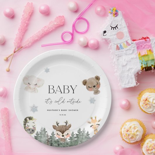 Bosbebe Het is koud buiten Baby Shower Papieren Bordje (Feest)