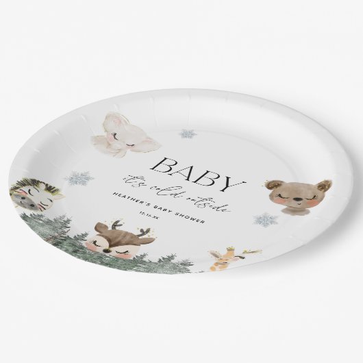 Bosbebe Het is koud buiten Baby Shower Papieren Bordje (Gekanteld)