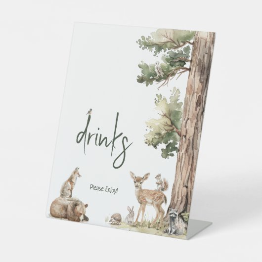 Bosbeboste dieren Baby shower Drinken Reclamebord Met Voetstuk (Voorkant)
