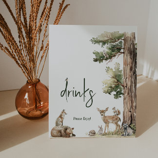 Bosbeboste dieren Baby shower Drinken Reclamebord Met Voetstuk