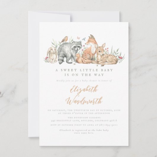 Bosbeboste dieren  Baby shower Kaart (Voorkant)