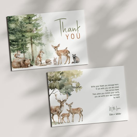 Bosbeboste dieren Baby shower plat Bedankkaart