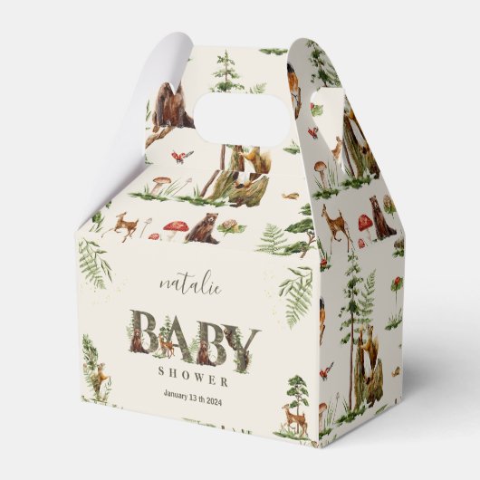 Bosbeboste dieren groen baby shower bedankdoosjes (Achterkant)