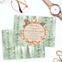 Bosbeboste dieren jongen baby shower uitnodiging