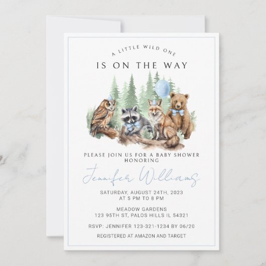 Bosbeboste dieren jongen baby shower uitnodiging (Voorkant)
