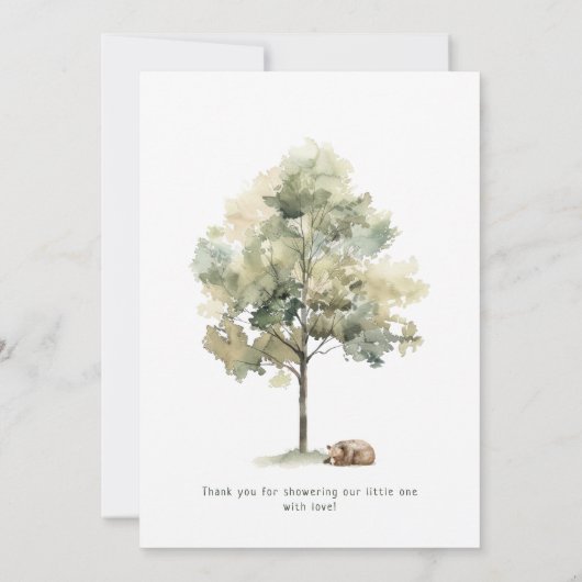 Bosbeboste dieren verticaal Baby shower plat Bedankkaart (Achterkant)