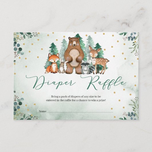 Bosbeboste dieren winter Luier Raffle Informatiekaartje (Voorkant)
