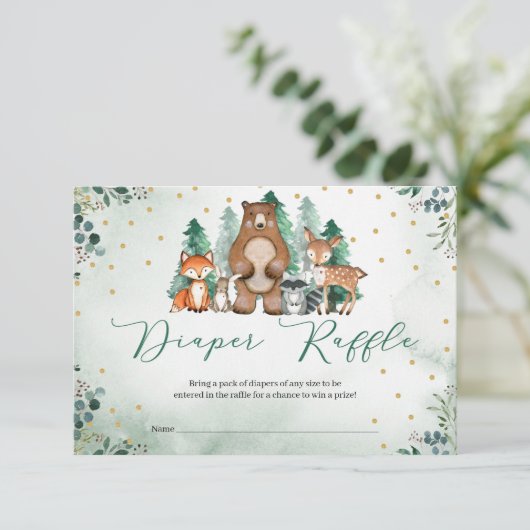Bosbeboste dieren winter Luier Raffle Informatiekaartje (Staand voorkant)