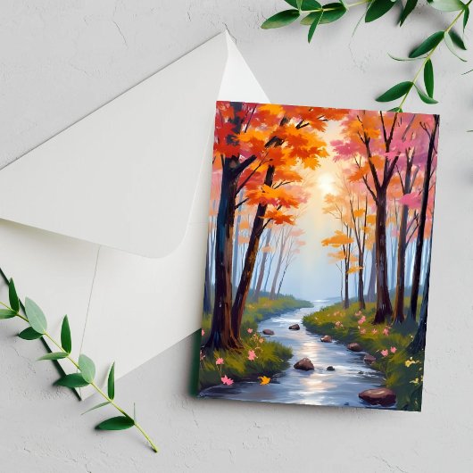 Bosbeek Herfstbladschildering Aquarel Kaart
