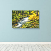 Bosbeek met Gele Wilde Bloemen Canvas Afdruk (Insitu (Houten vloer))