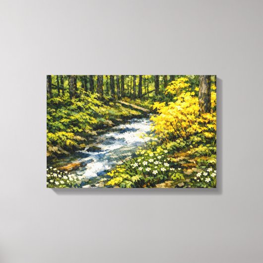 Bosbeek met Gele Wilde Bloemen Canvas Afdruk (Voorkant)