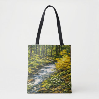 Bosbeek met Gele Wilde Bloemen Tote Bag
