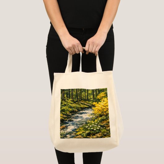 Bosbeek met Gele Wilde Bloemen Tote Bag (Voorkant (product))