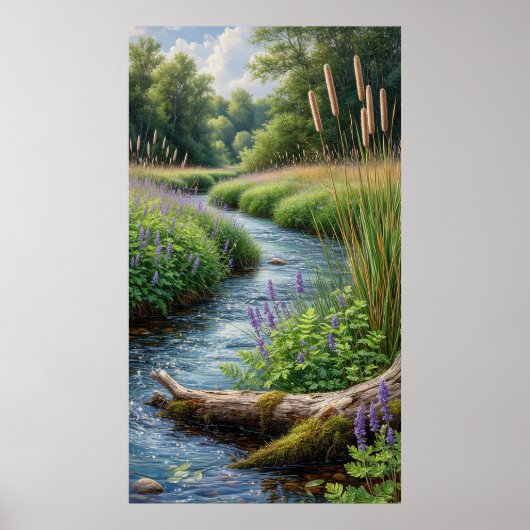 Bosbeek Met Paarse Lupinen Poster (Voorkant)