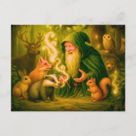 Bosbeeld spreekt met dieren in olie feestdagenkaart