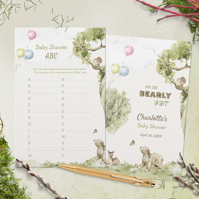 Bosbeer Baby Shower ABC Spel (Woodland Bearly Wait Baby Shower ABC Game ©Susanne Sachers - Sunny Mind 🌞)