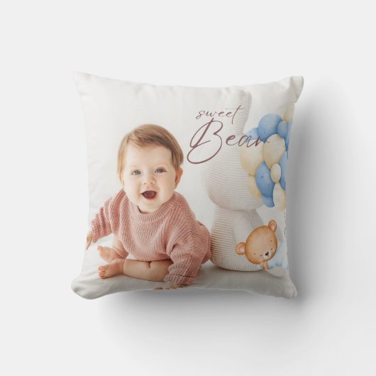 Bosbeer Jongen 1e Verjaardagsfeestje Foto Kussen (Voorkant)