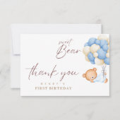 Bosbeer Jongen 1e Verjaardagsfeestje Pastel  Bedankkaart (Voorkant)