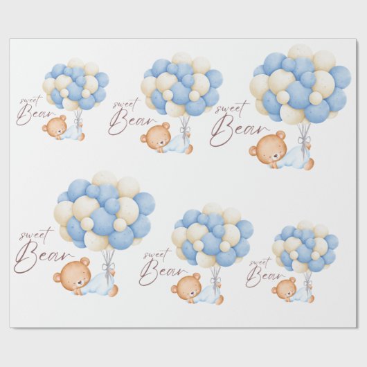 Bosbeer Jongen 1e Verjaardagsfeestje Pastel Cadeaupapier (Vlak)