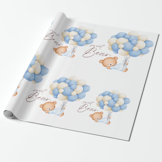 Bosbeer Jongen 1e Verjaardagsfeestje Pastel Cadeaupapier (Uitgerold)