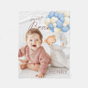 Bosbeer Jongen 1e Verjaardagsfeestje Pastel Foto Fleece Deken