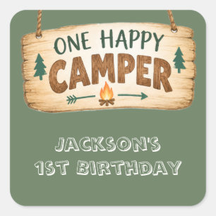 Bosbeer One Happy Camper 1e verjaardag Vierkante Sticker