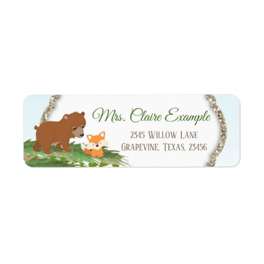 Bosbeer Vos Baby Shower Retouradres Label (Voorkant)