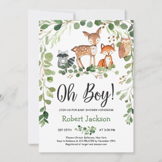 Bosbeesten oh boy baby shower kaart (Voorkant)
