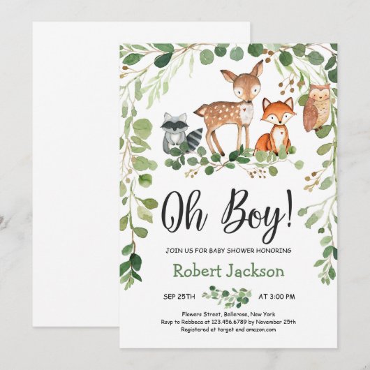 Bosbeesten oh boy baby shower kaart (Voorkant / Achterkant)