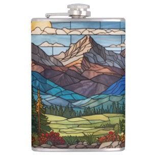 Bosberg landschaps scène vintage glas in lood heupfles