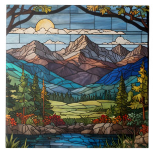 Bosberg landschaps scène vintage glas in lood tegeltje