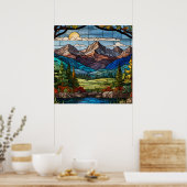 Bosberglandschap vintage glas-in-lood poster (Keuken)