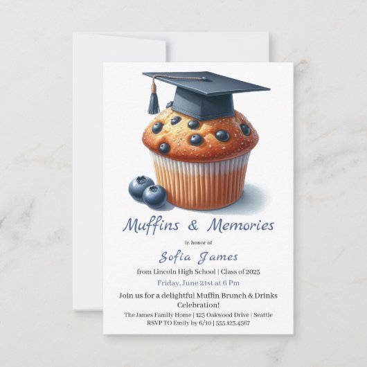 Bosbes Afstudeer Cupcake Brunch Feest Kaart (Voorkant)