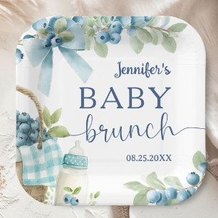 Bosbes Baby Shower Brunch Bows & Flesjes Jongen Papieren Bordje