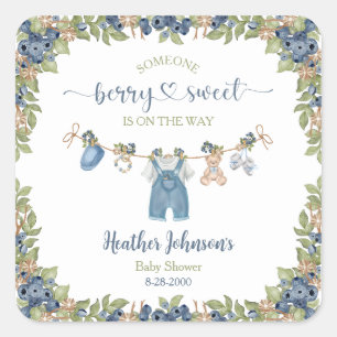 Bosbes Bes Zoete Waslijn Baby Shower Vierkante Sticker