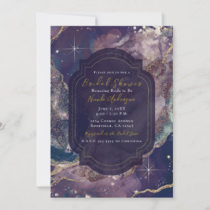 Bosbes Blauwe Aquarel Gouden Hemelse Bruids Shower Kaart