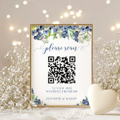 Bosbes Bloem Bruiloftsprogramma QR-code Poster