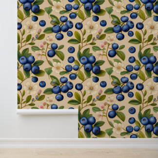 Bosbes Bloesems Groene Takken Herhaal Patroon Behang