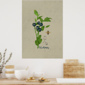 Bosbes botanisch met bij en bloem poster (Keuken)